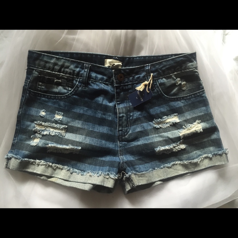 Forever 21 Jean shorts (striped, ripped)